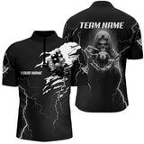 Maxcorners Black Skeleton Lightning Thunder Custom Men Billiard Shirts, Billiard Pool Team Jerseys Uniform