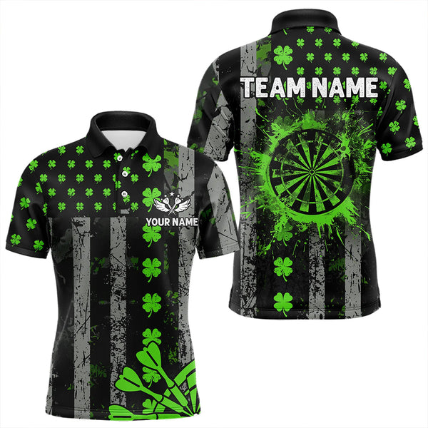 Maxcorners Green Grunge Us Flag Luckiest Shamrock Patriotic Men And Women Dart Shirt Custom St Patrick Day Dart Jersey