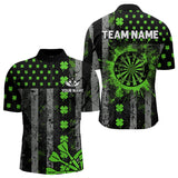 Maxcorners Green Grunge Us Flag Luckiest Shamrock Patriotic Men And Women Dart Shirt Custom St Patrick Day Dart Jersey