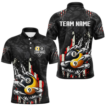 Maxcorners Funny Claw Tearing Us Flag Yin-Yang Billiard Shirt For Men Custom 8 & 9 Ball Billiard Team Jerseys LM1903