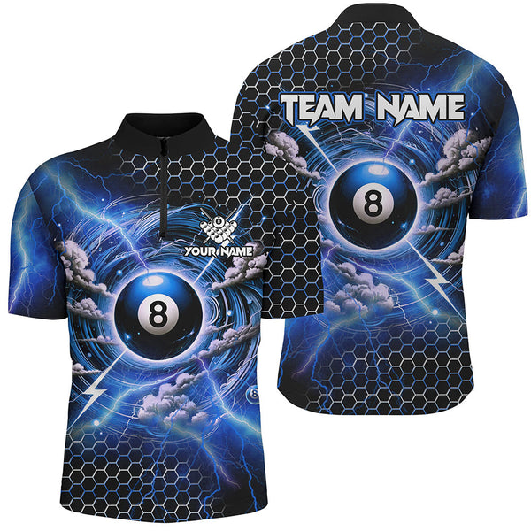 Maxcorners Funny Storm Cloud Thunder 8 Ball Pool Custom Billiard Shirts, 8 Ball Shirts Billiard Jersey | Blue