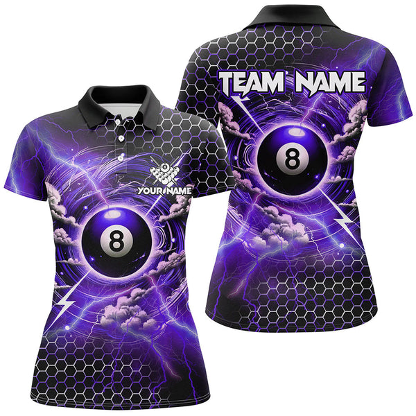 Maxcorners Funny Storm Cloud Thunder 8 Ball Pool Custom Billiard Shirts, 8 Ball Shirts Billiard Jersey | Purple