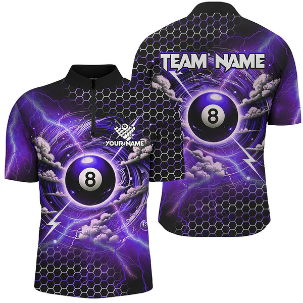 Maxcorners Funny Storm Cloud Thunder 8 Ball Pool Custom Billiard Shirts, 8 Ball Shirts Billiard Jersey | Purple