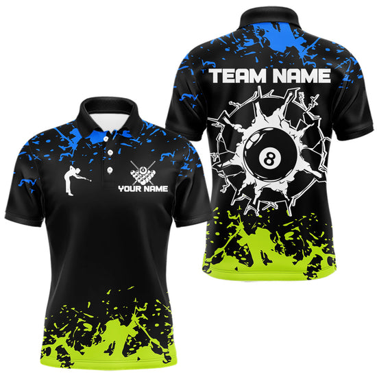 Maxcorners Personalized Black, Blue And Green 8 Ball Billiard Shirts For Men Custom Pool Team Jersey