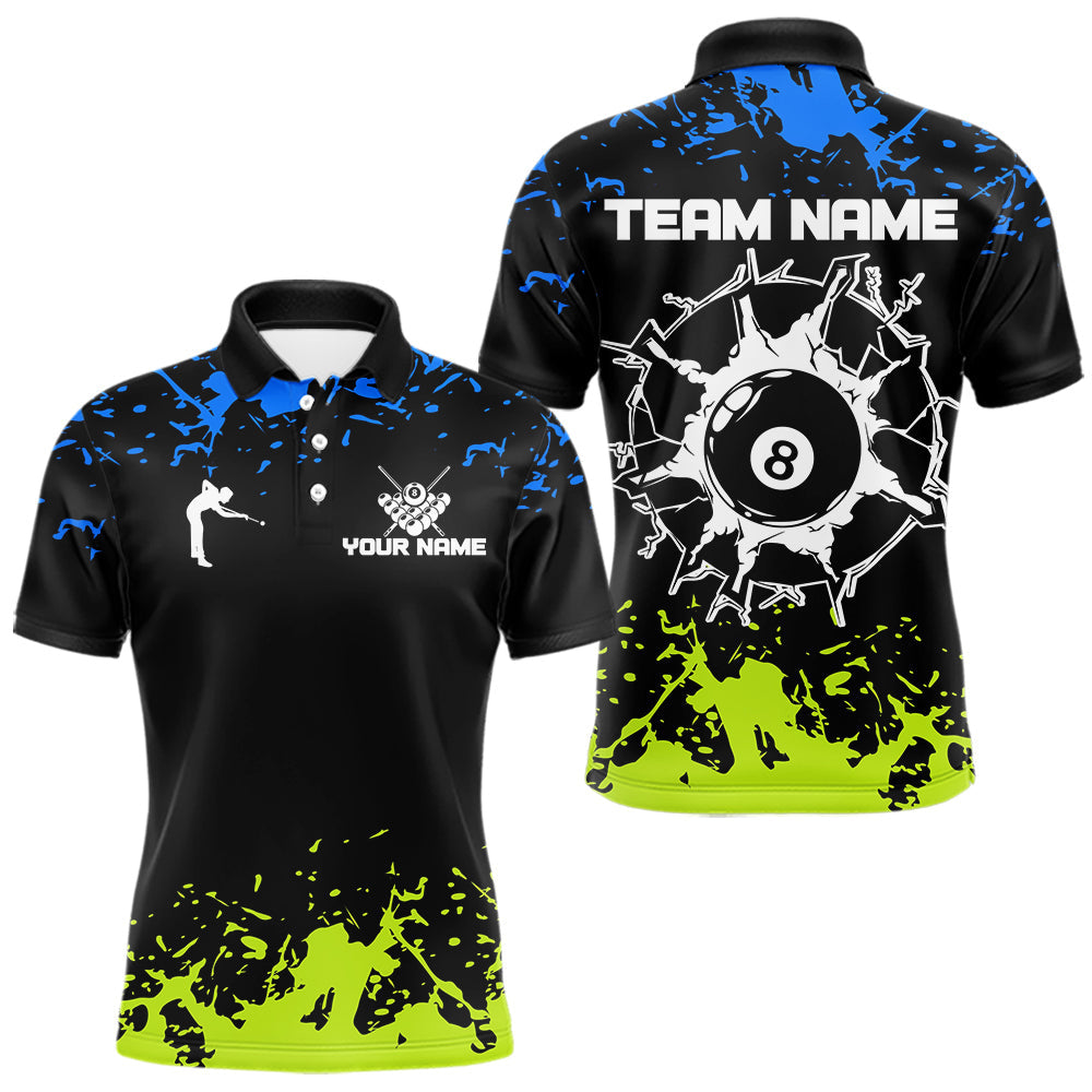 Maxcorners Personalized Black, Blue And Green 8 Ball Billiard Shirts For Men Custom Pool Team Jersey