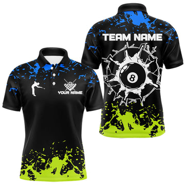 Maxcorners Personalized Black, Blue And Green 8 Ball Billiard Shirts For Men Custom Pool Team Jersey