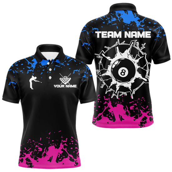 Maxcorners Personalized Black, Blue And Pink 8 Ball Billiard Shirts For Men Custom Pool Team Jersey