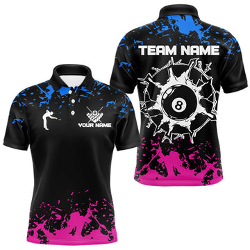 Maxcorners Personalized Black, Blue And Pink 8 Ball Billiard Shirts For Men Custom Pool Team Jersey