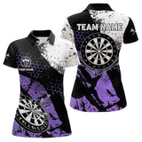 Maxcorners Retro Black Purple Grunge Pattern Darts Polo, Quarter Zip Custom Men Dart Shirt Team Dart Jersey