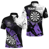 Maxcorners Retro Black Purple Grunge Pattern Darts Polo, Quarter Zip Custom Men Dart Shirt Team Dart Jersey