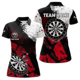 Maxcorners Retro Black Red Grunge Pattern Darts Polo, Quarter Zip Custom Men Dart Shirt Team Dart Jersey