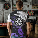 Maxcorners Retro Black Purple Grunge Pattern Darts Polo, Quarter Zip Custom Men Dart Shirt Team Dart Jersey