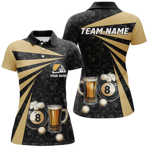 Maxcorners Personalized 8 Ball Pool With Beer Women Billiard Polo Shirts