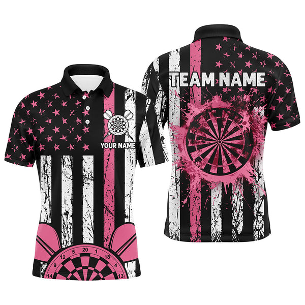 Maxcorners Pink Grunge American Flag Patriotic Darts Jersey Customized Name, Team Name 3D Polo Shirt