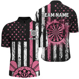 Maxcorners Pink Grunge American Flag Patriotic Darts Jersey Customized Name, Team Name 3D Polo Shirt