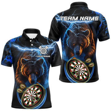 Maxcorners Personalized Blue Lightning Thunder Bear Darts Shirts For Men Custom Darts Jersey Team Polo, 1/4 Zip LM1910