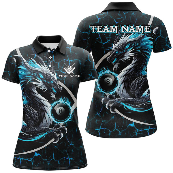 Maxcorners Personalized Blue Fiery Crack Pattern Dragon Billiard Shirts For Men, Team League Billiard Jerseys