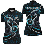 Maxcorners Personalized Blue Fiery Crack Pattern Dragon Billiard Shirts For Men, Team League Billiard Jerseys