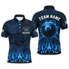 Maxcorners Personalized Blue Flaming 8 Ball Pool Cue Fire Billiard Shirts For Men Team League Billiard Jersey