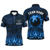 Maxcorners Personalized Blue Flaming 8 Ball Pool Cue Fire Billiard Shirts For Men Team League Billiard Jersey