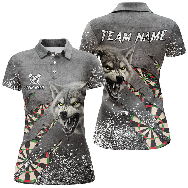 Maxcorners Personalized Grey Grunge Wolf Dart Shirts For Men, Darts League Team Shirts Cool Dart Jerseys