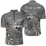 Maxcorners Personalized Grey Grunge Wolf Dart Shirts For Men, Darts League Team Shirts Cool Dart Jerseys