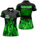 Maxcorners 3D Green Flaming American Flag Men And Women Billiard Shirt Custom Patriotic Pool Player Billiard Jersey