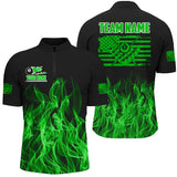 Maxcorners 3D Green Flaming American Flag Men And Women Billiard Shirt Custom Patriotic Pool Player Billiard Jersey