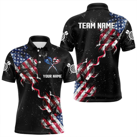 Maxcorners Customized Grunge Us Flag Smoke Darts Polo Shirts, Patriotic Darts Jerseys For Women