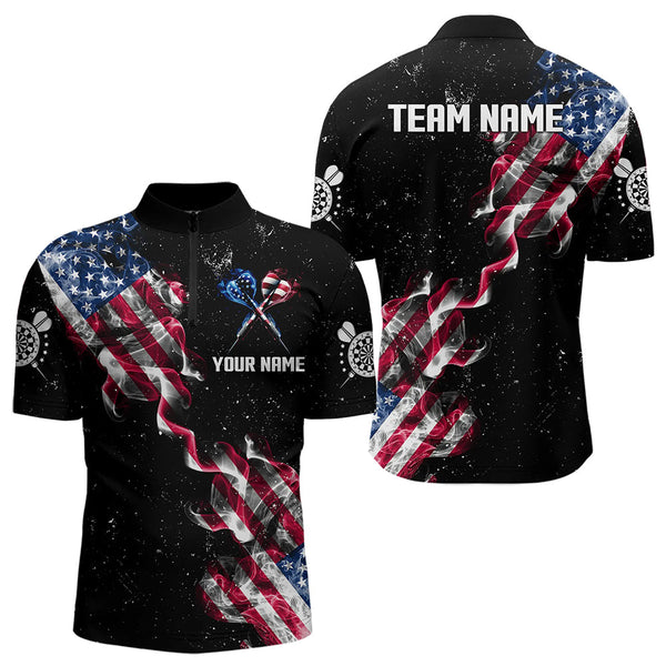 Maxcorners Customized Grunge Us Flag Smoke Darts Polo Shirts, Patriotic Darts Jerseys For Men And Women