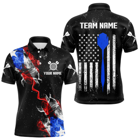 Maxcorners Smoke Puerto Rico US Flag Custom Darts Shirt For Men, Patriotic Darts Jersey Team Polo & 1/4 Zip MT1810