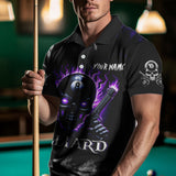 Maxcorners Personalized Purple 8 Ball Fire Flame Gun Skull Smoke Billiard Shirt For Men, Cool Billiard Jersey