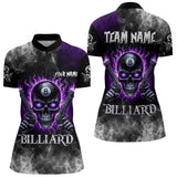 Maxcorners Personalized Purple 8 Ball Fire Flame Gun Skull Smoke Billiard Shirt For Men, Cool Billiard Jersey