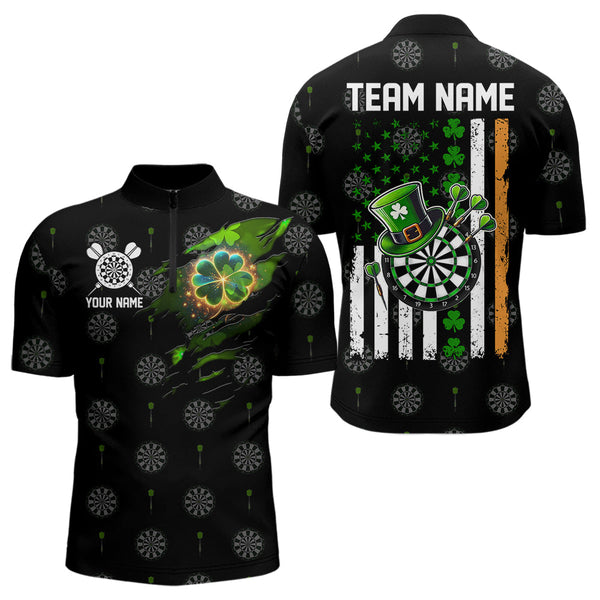 Maxcorners Irish American Flag Saint Patrick Day Dart Shirts For Men Custom Luckiest Shamrock Dart Jerseys