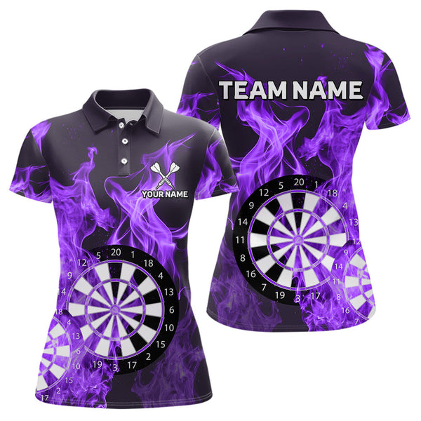 Maxcorners Purple Flaming Dartboard Darts Polo & Quarter Zip Custom Dart Shirts For Men Team Dart Jerseys MT2306