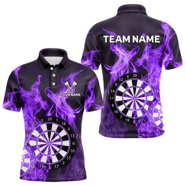 Maxcorners Purple Flaming Dartboard Darts Polo & Quarter Zip Custom Dart Shirts For Men Team Dart Jerseys MT2306