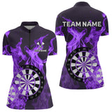 Maxcorners Purple Flaming Dartboard Darts Polo & Quarter Zip Custom Dart Shirts For Men Team Dart Jerseys MT2306