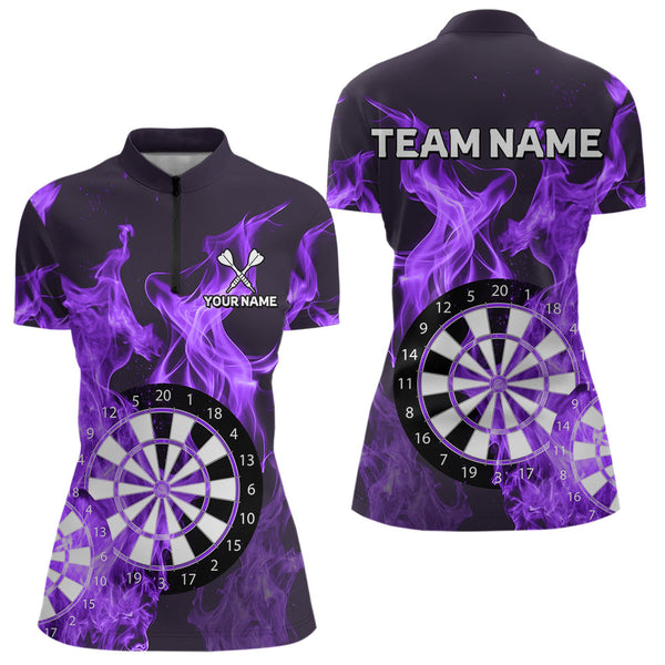 Maxcorners Purple Flaming Dartboard Darts Polo & Quarter Zip Custom Dart Shirts For Men Team Dart Jerseys MT2306