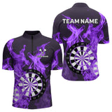 Maxcorners Purple Flaming Dartboard Darts Polo & Quarter Zip Custom Dart Shirts For Men Team Dart Jerseys MT2306