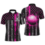 Maxcorners Pink Grunge American Flag Mens Golf Polo Shirts Custom Patriotic Golf Shirts, Golf Gifts For Men