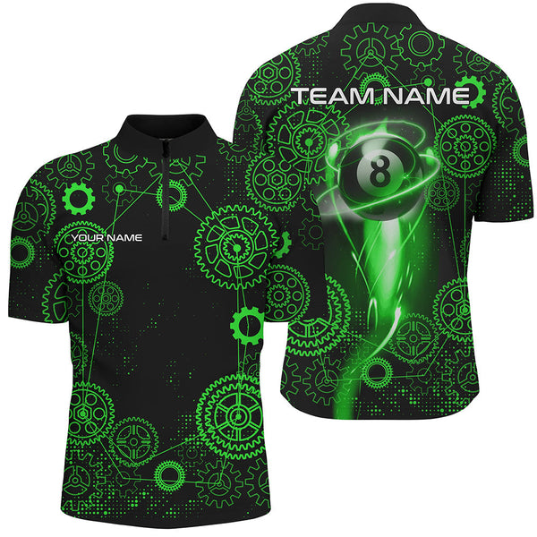 Maxcorners Personalized Green Billiard Shirts For Men Custom Gearwheel Pattern Billiard Jerseys Team Uniform