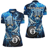 Maxcorners Personalized Thunder Lightning Tiger Billiard Shirt For Women Custom Blue Billiard League Pool Jersey