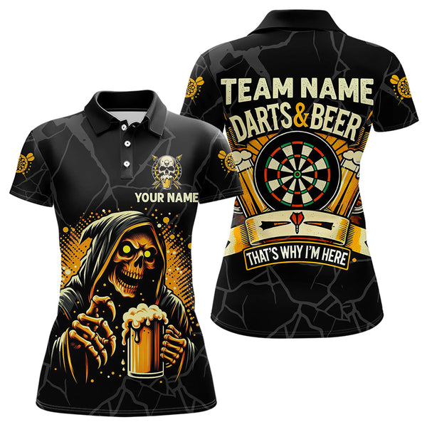 Maxcorners Darts And Beer That'S Why I'M Here Custom Death Skeleton Men And Women Darts Shirts, Drinking Dart Jerseys