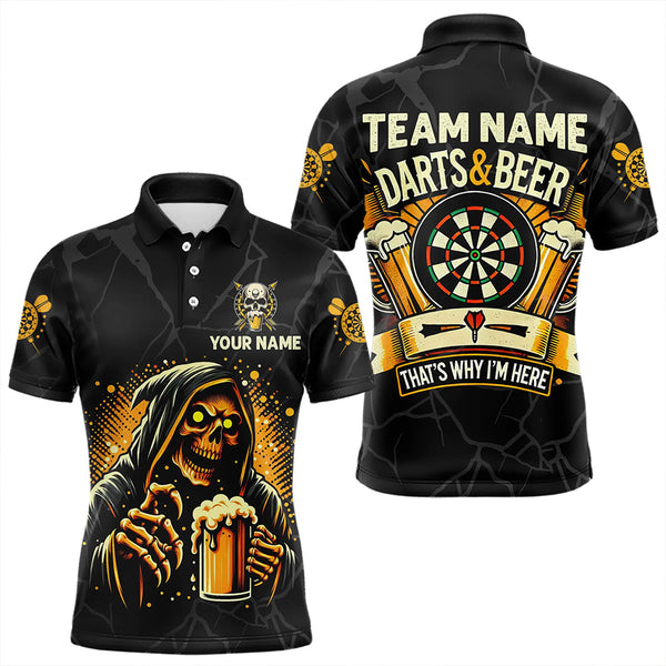 Maxcorners Darts And Beer That'S Why I'M Here Custom Death Skeleton Men And Women Darts Shirts, Drinking Dart Jerseys