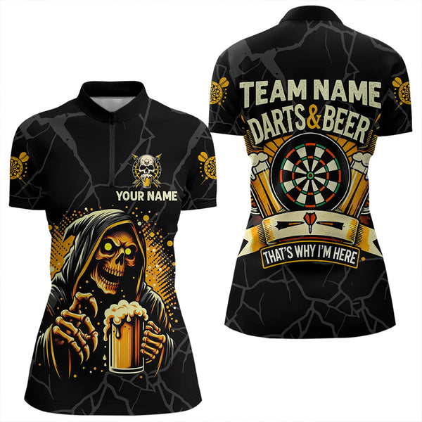 Maxcorners Darts And Beer That'S Why I'M Here Custom Death Skeleton Men And Women Darts Shirts, Drinking Dart Jerseys