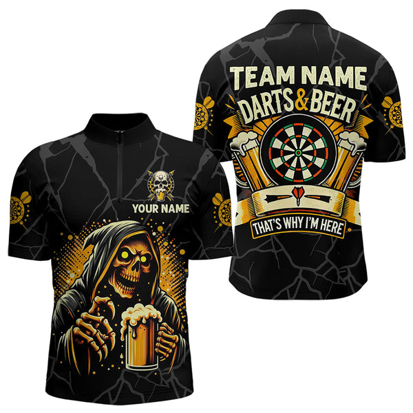 Maxcorners Darts And Beer That'S Why I'M Here Custom Death Skeleton Men And Women Darts Shirts, Drinking Dart Jerseys