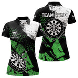 Maxcorners Retro Black Green Grunge Pattern Darts Polo, Quarter Zip Custom Men  Dart Shirt Team Dart Jersey