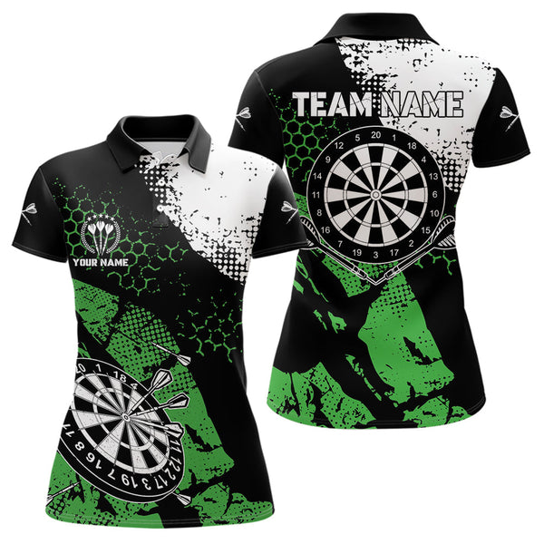 Maxcorners Retro Black Green Grunge Pattern Darts Polo, Quarter Zip Custom Men  Dart Shirt Team Dart Jersey