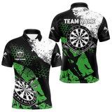 Maxcorners Retro Black Green Grunge Pattern Darts Polo, Quarter Zip Custom Men  Dart Shirt Team Dart Jersey