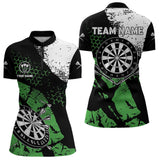 Maxcorners Retro Black Green Grunge Pattern Darts Polo, Quarter Zip Custom Men  Dart Shirt Team Dart Jersey